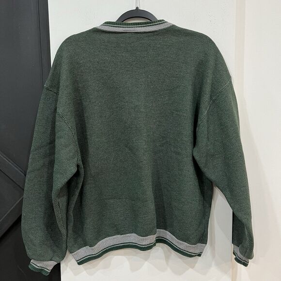 Vintage Jerzees Super Sweats Green Ringer Sweatshirt Striped Cuff Large - Picture 6 of 6